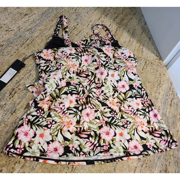New Women's Tankini Swimsuit Top Size 8 Adjustable Straps Ruffle Tropical Flower - Picture 5 of 12